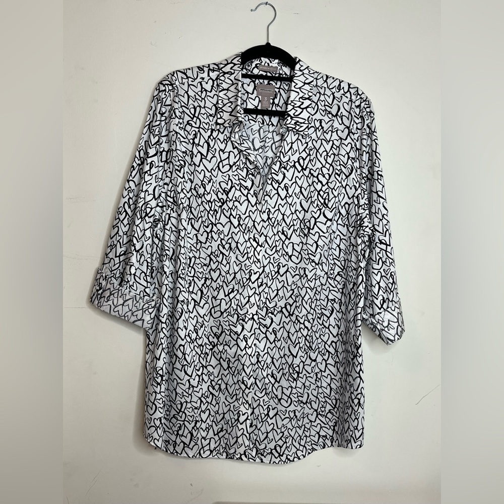 CHICOS White Heart Blouse Size L/XL
